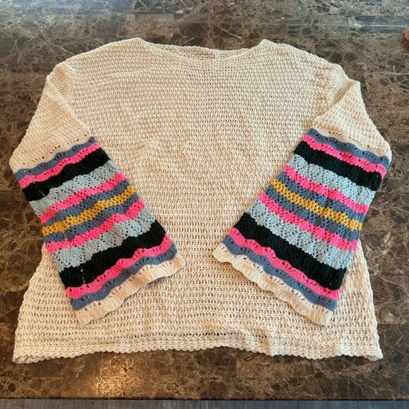 Striped Sleeve Sweater Size XL Loose Knit Rainbow Color - Picture 10 of 10